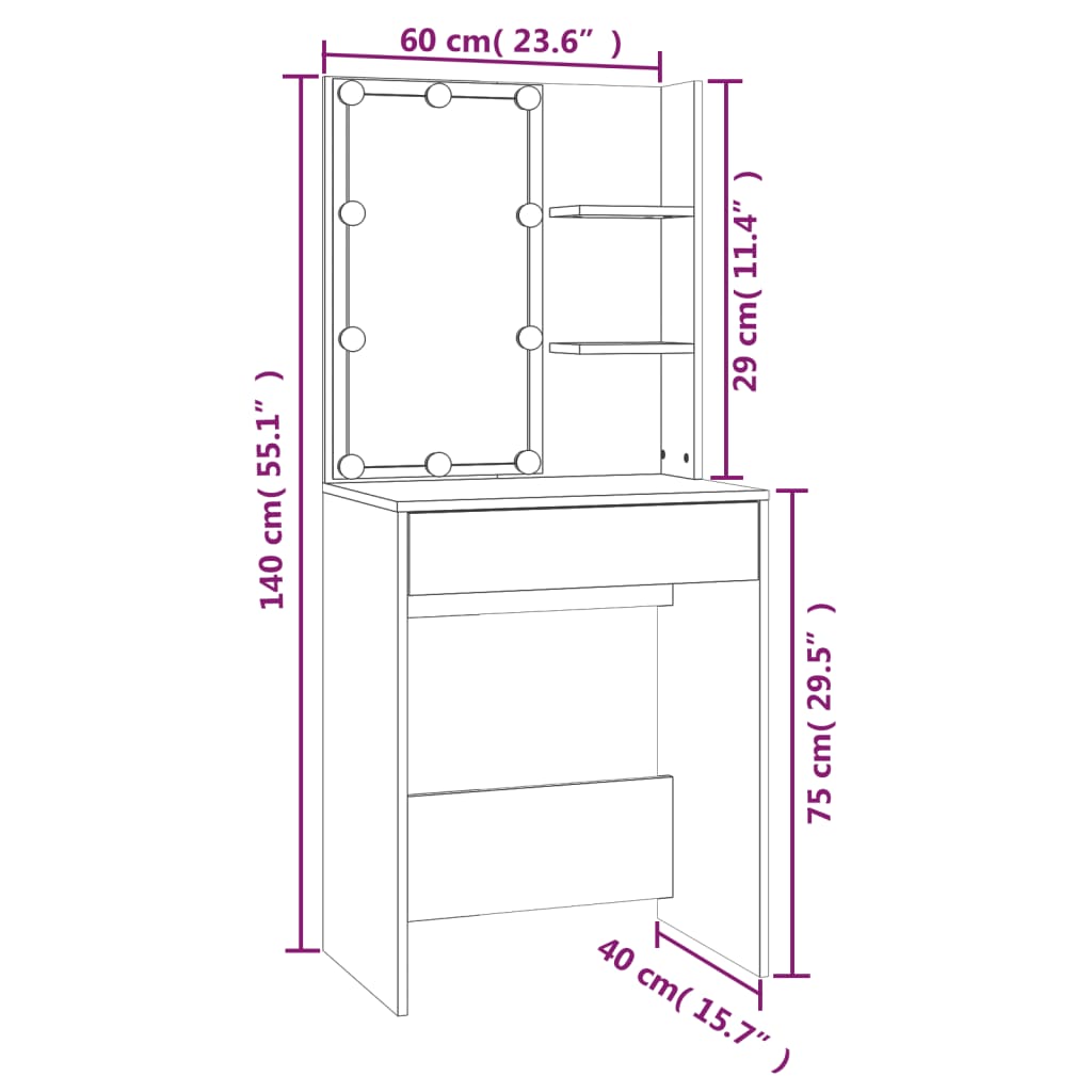 vidaXL Set Tavolo da Toeletta con LED Rovere Sonoma Legno Multistrato