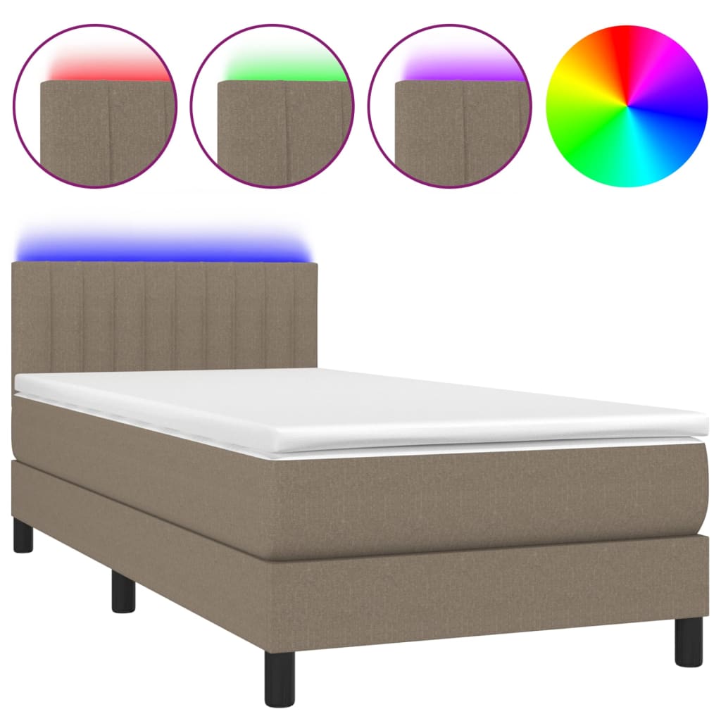 vidaXL Letto a Molle con Materasso e LED Tortora 90x200 cm in Tessuto