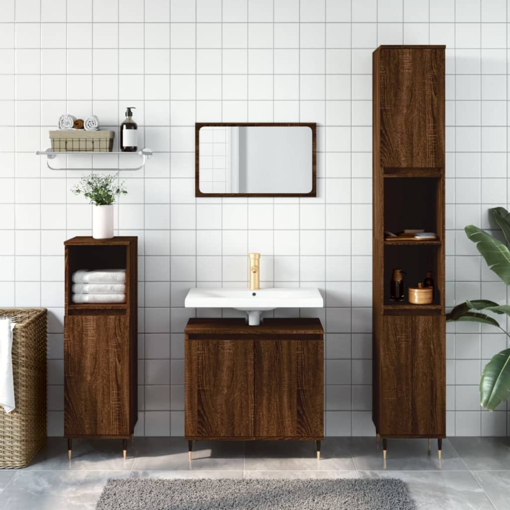 vidaXL Set Mobili da Bagno 3 pz Rovere Marrone in Legno Multistrato