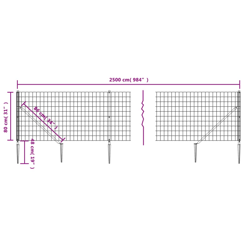 vidaXL Recinzione Metallica con Picchetti Ancoraggio Antracite 0,8x25m