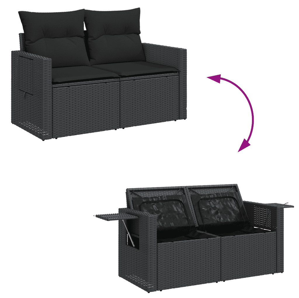 vidaXL Set Divani da Giardino con Cuscini 7pz Nero Polyrattan