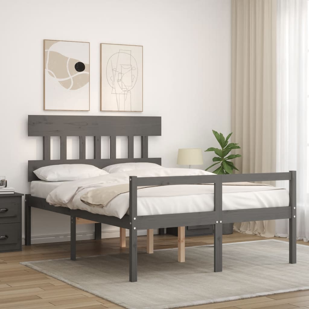 vidaXL Letto per Anziani con Testiera Grigio 120x200 cm Legno Massello