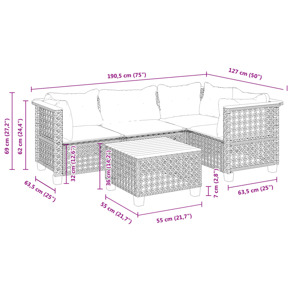 vidaXL Set Divani da Giardino 5 pz con Cuscini in Polyrattan Nero