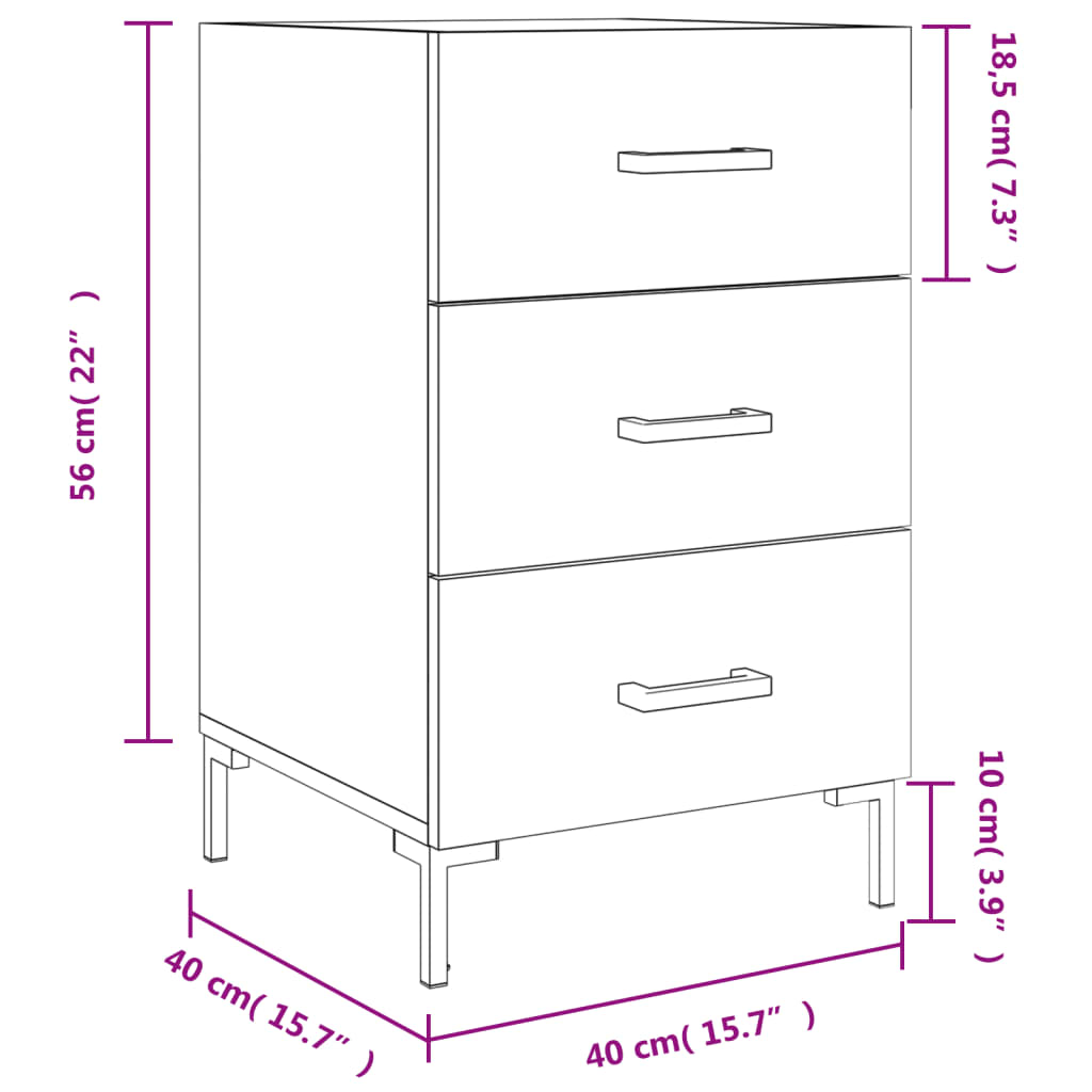 vidaXL Comodino Grigio Cemento 40x40x66 cm in Legno Multistrato