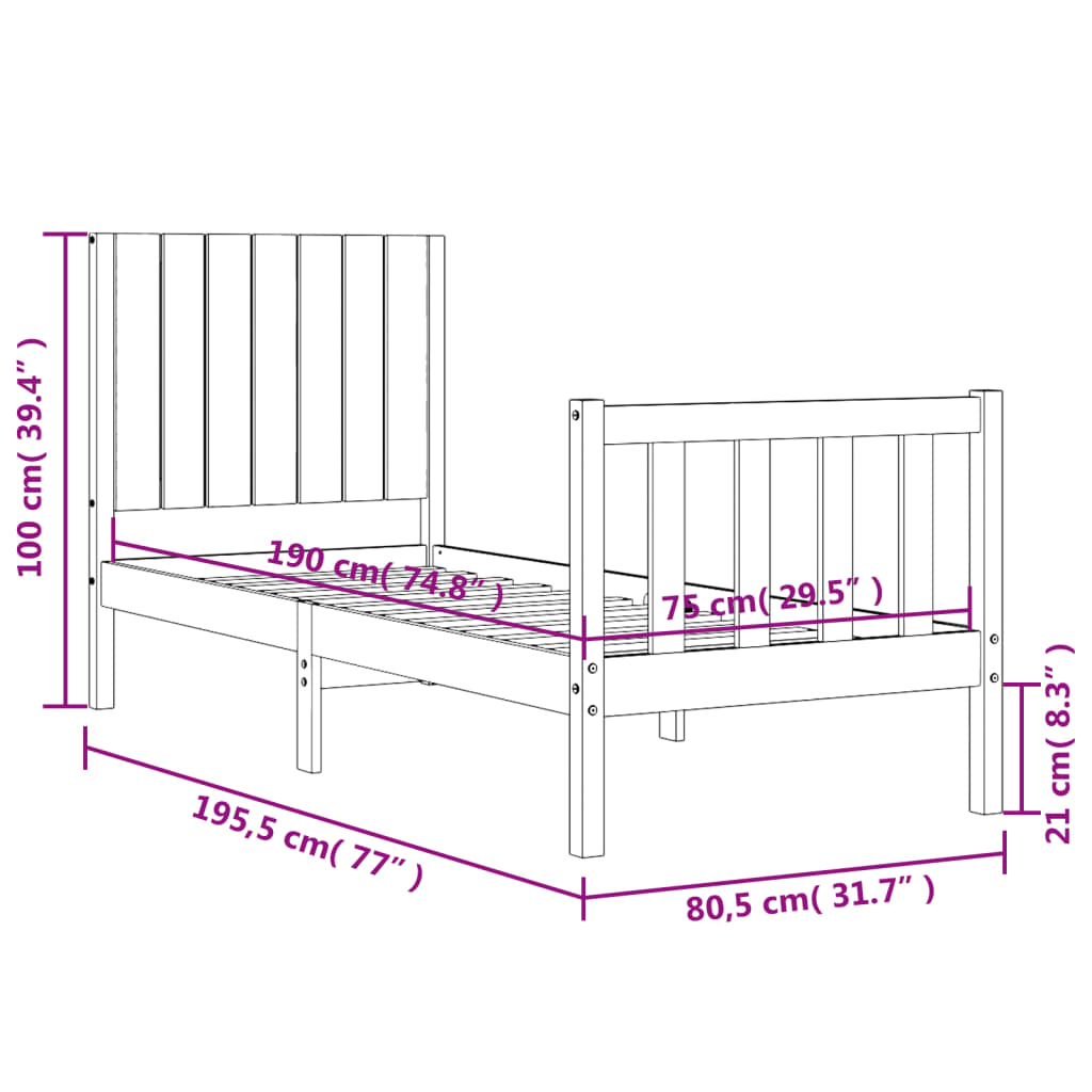 vidaXL Giroletto con Testiera Bianco Small Single Legno Massello