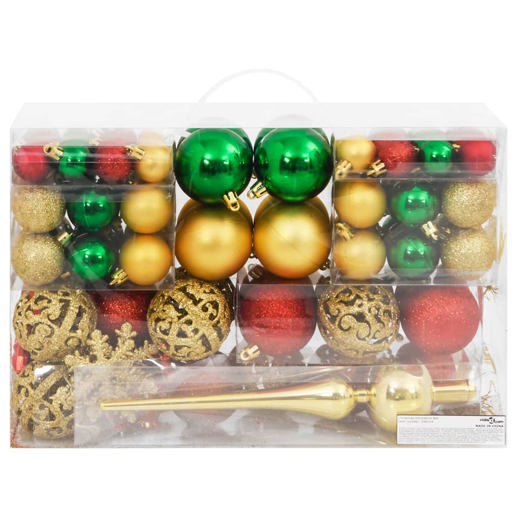 vidaXL Set Palline di Natale 112 pz Rosso / Verde / Oro in Polistirene