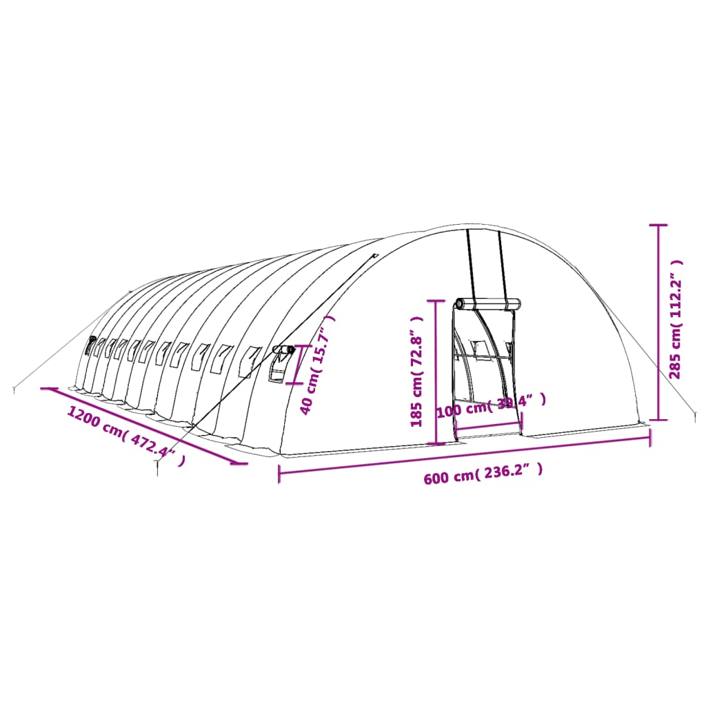 vidaXL Serra con Telaio in Acciaio Verde 72 m² 12x6x2,85 m