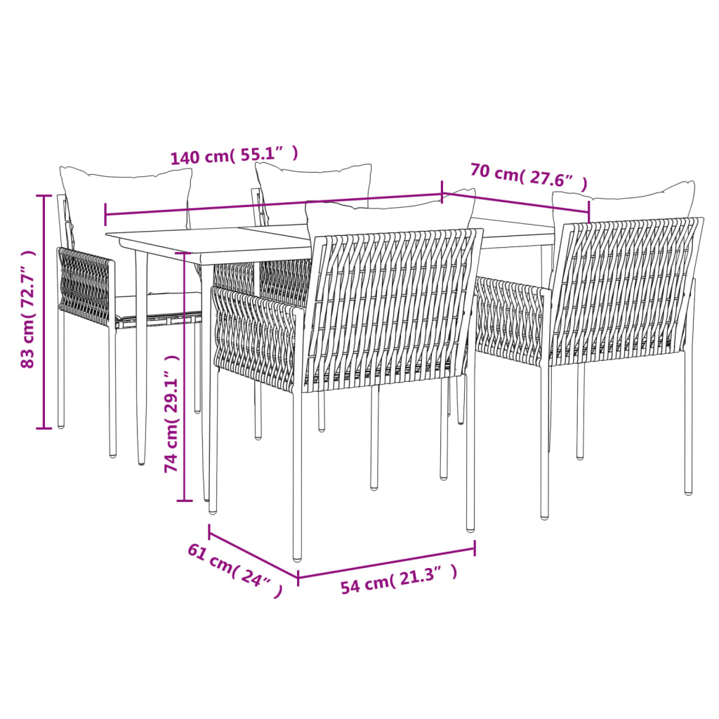 vidaXL Set Pranzo da Giardino 5pz con Cuscini in Polyrattan e Acciaio