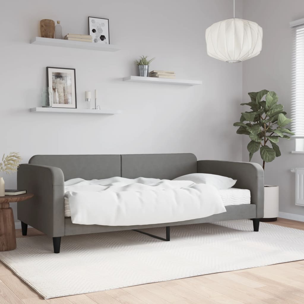 vidaXL Divano Letto con Materasso Grigio Scuro 100x200 cm in Tessuto