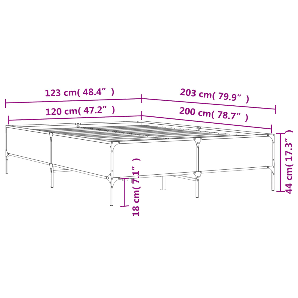 vidaXL Giroletto Rovere Fumo 120x200 cm in Legno Multistrato Metallo