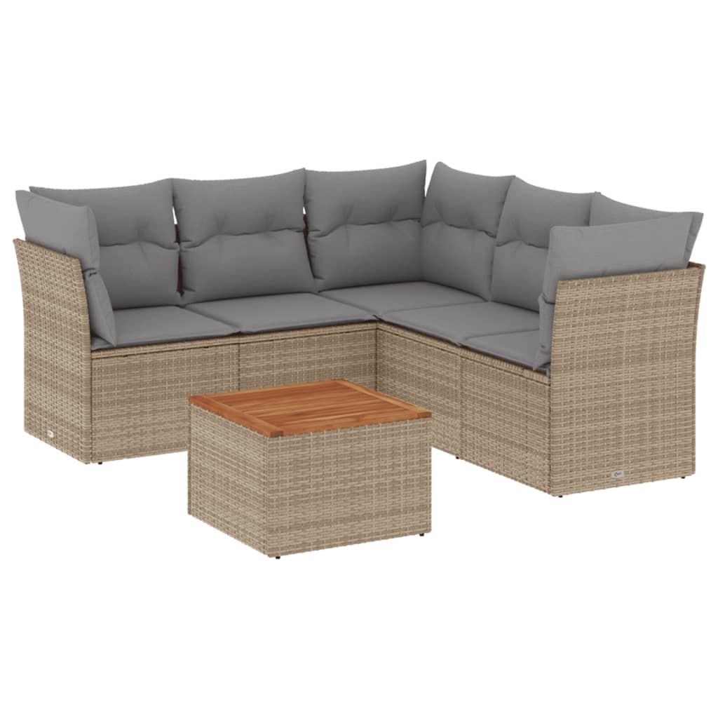 vidaXL Set Divano da Giardino 6 pz con Cuscini Beige Misto Polyrattan