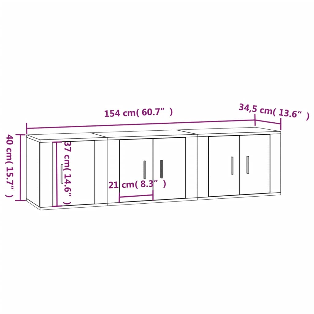 vidaXL Set Mobili Porta TV 3 pz Bianco Lucido in Legno Multistrato