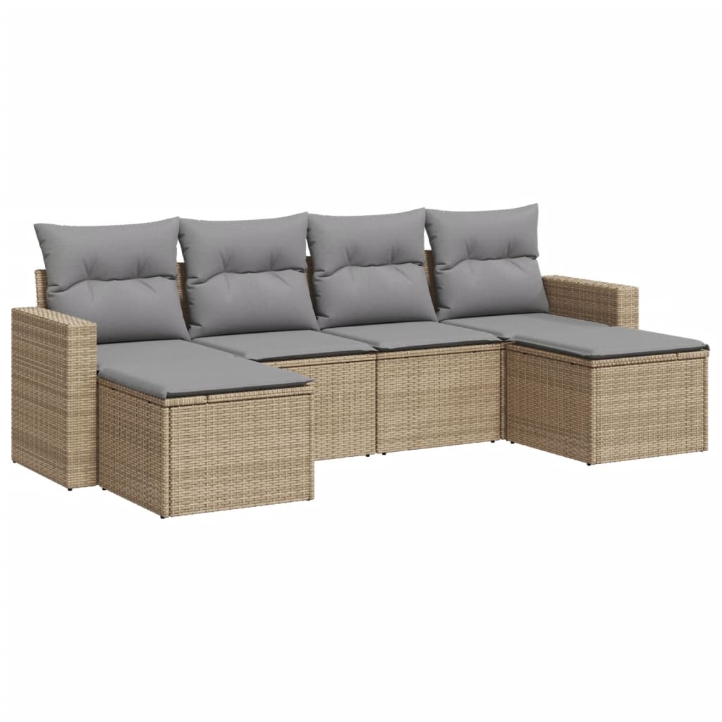 vidaXL Set Divano da Giardino 6 pz con Cuscini Beige in Polyrattan