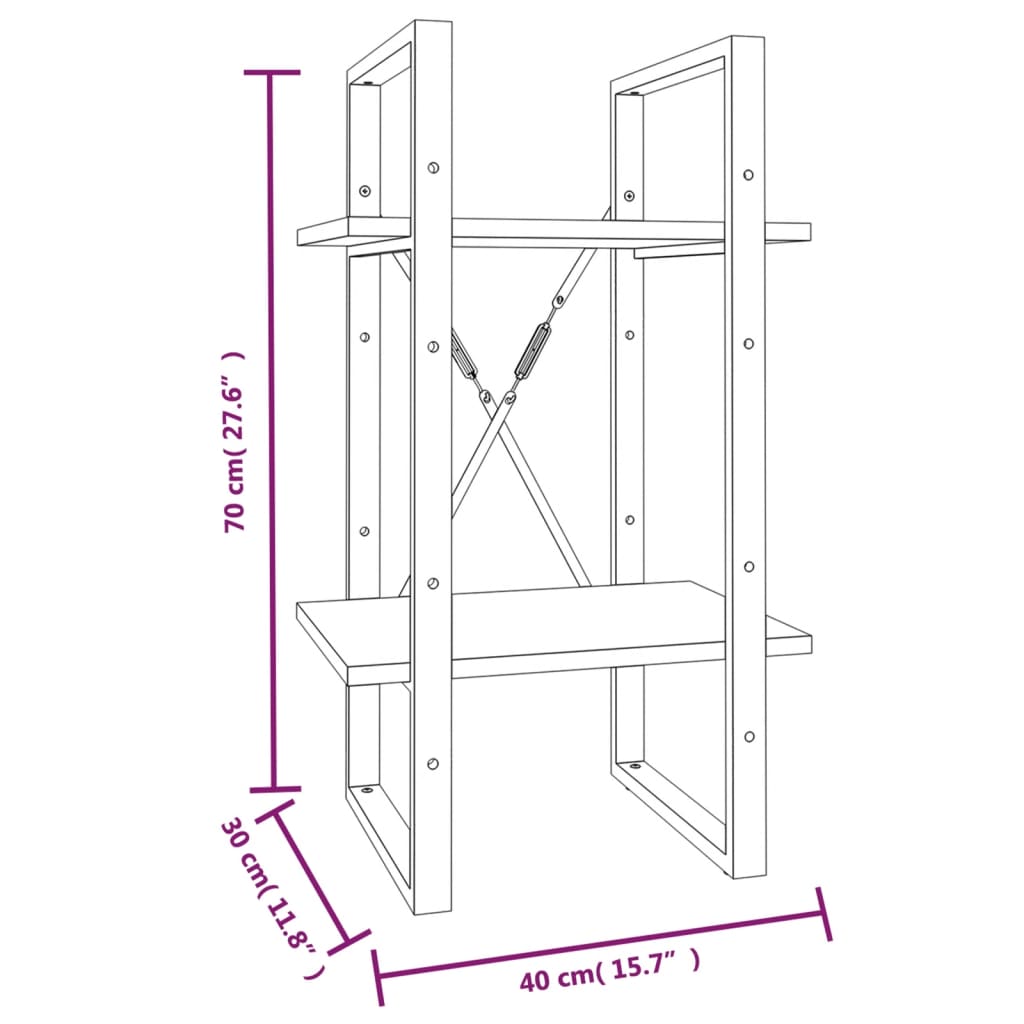 vidaXL Libreria a 2 Ripiani Grigio Sonoma 40x30x70cm Legno Multistrato