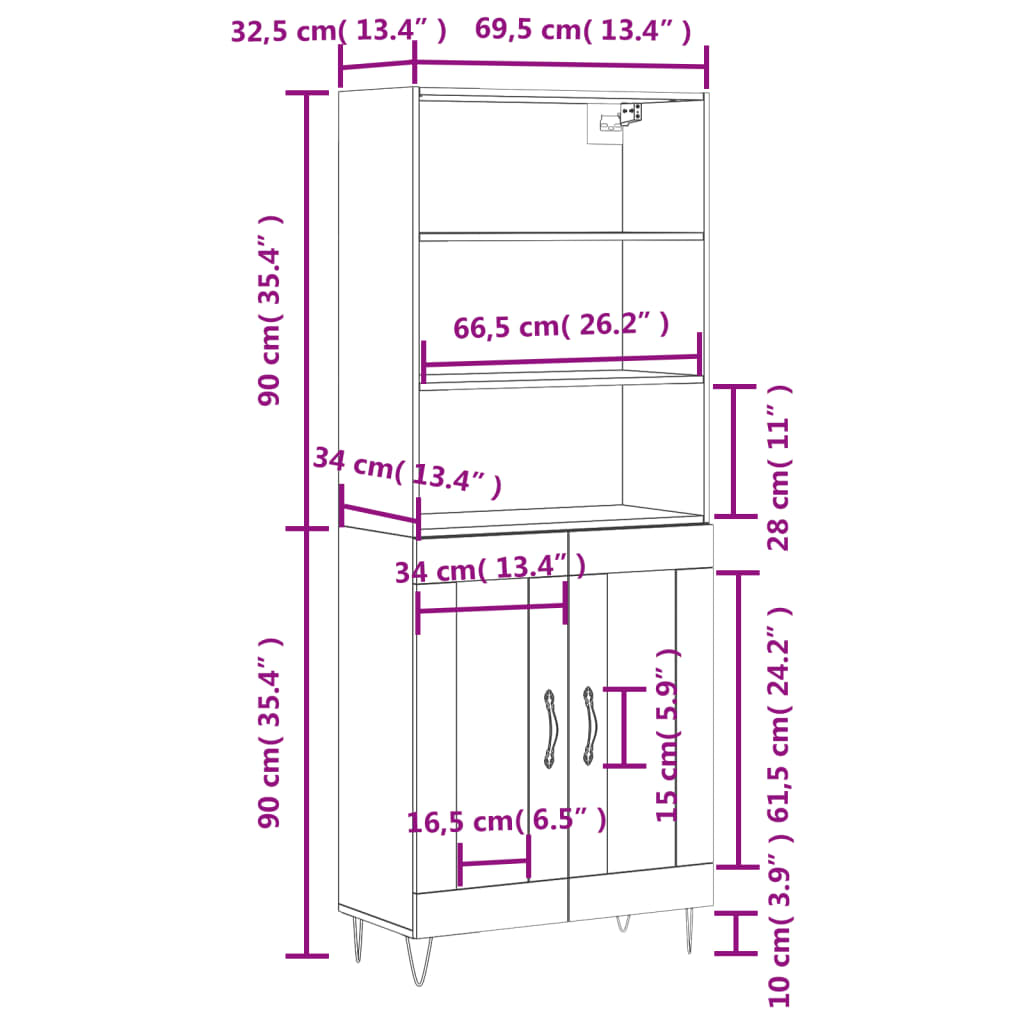 vidaXL Credenza Rovere Sonoma 69,5x34x180 cm in Legno Multistrato