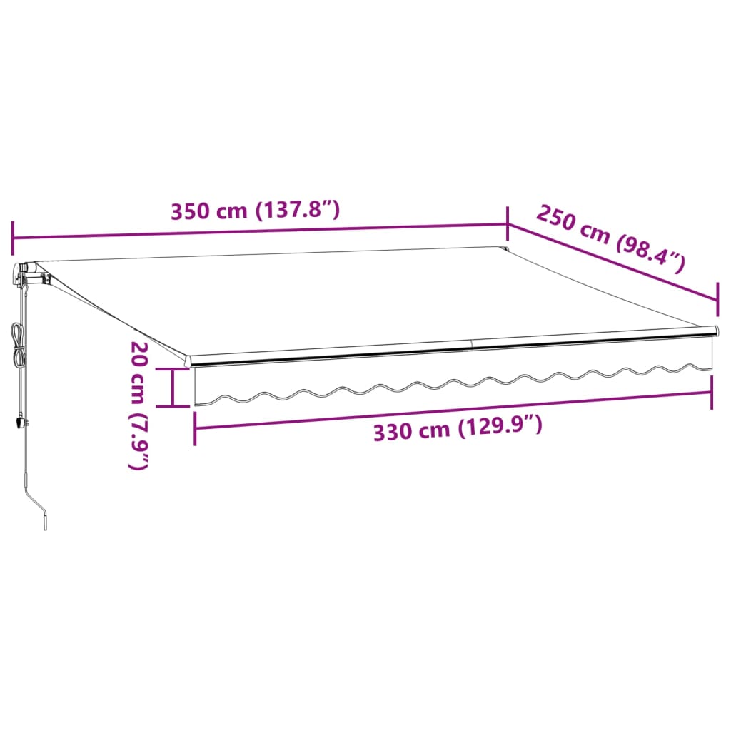 vidaXL Tenda da Sole Retrattile Automatica con LED Bordò 350x250 cm