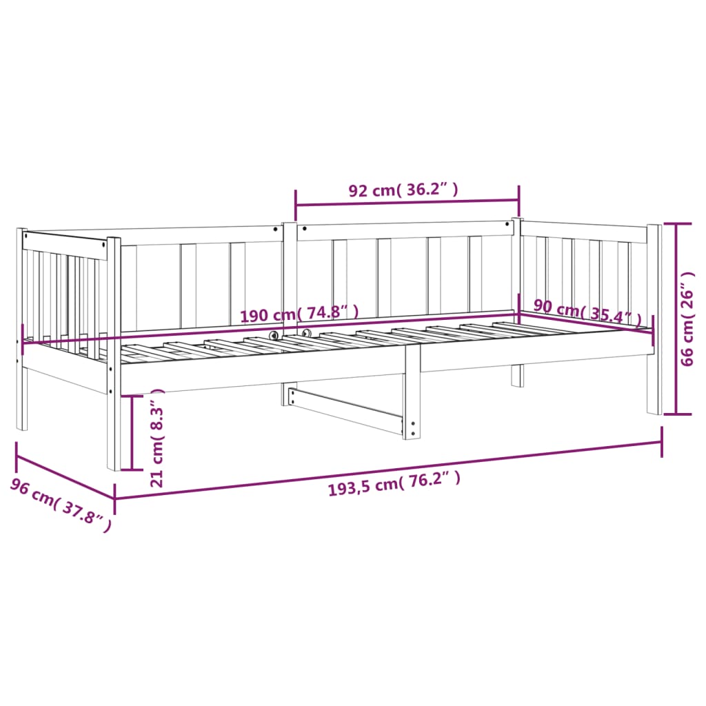 vidaXL Dormeuse senza Materasso 90x190 cm in Legno Massello di Pino