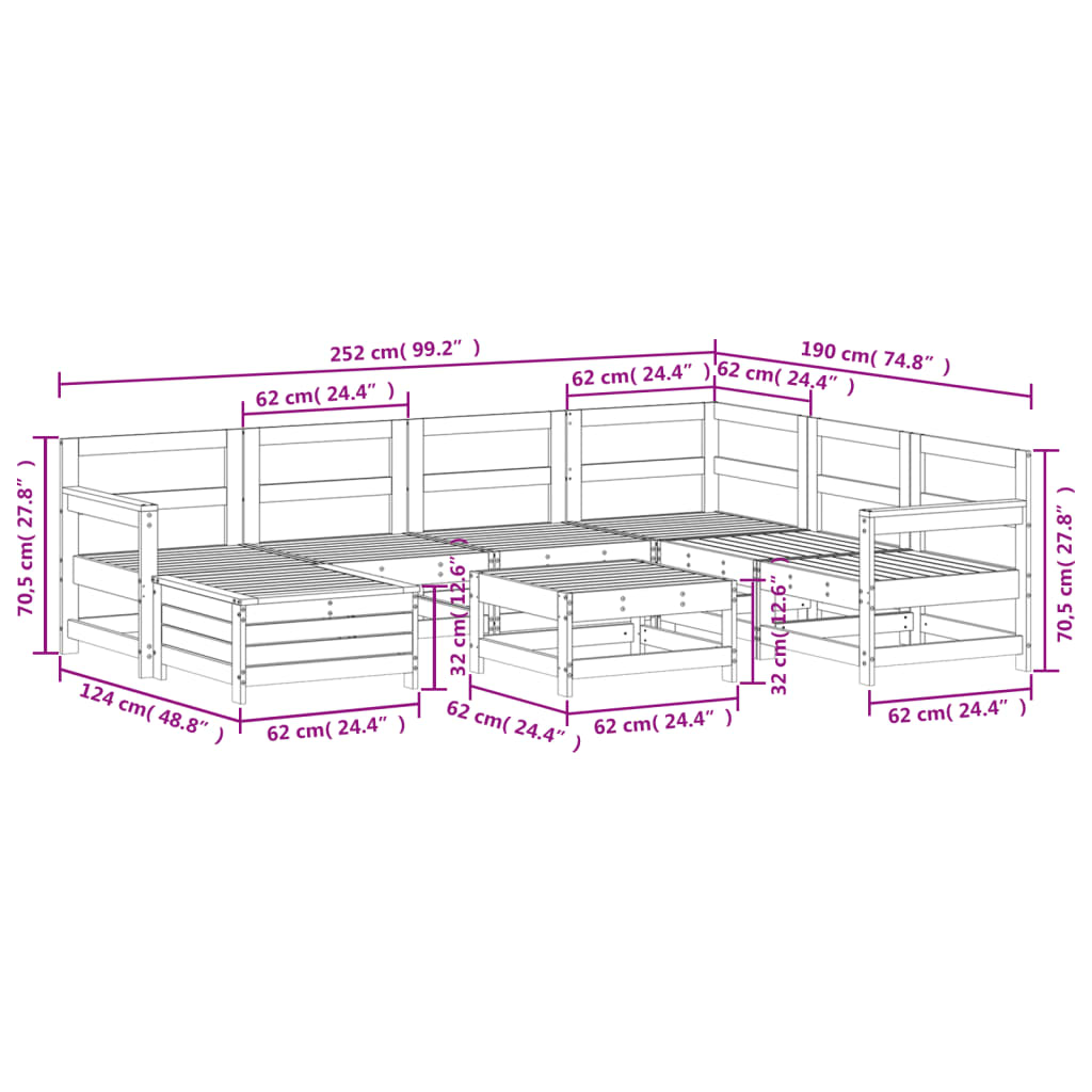 vidaXL Set Divani da Giardino 8 pz in Legno Massello di Pino Bianco