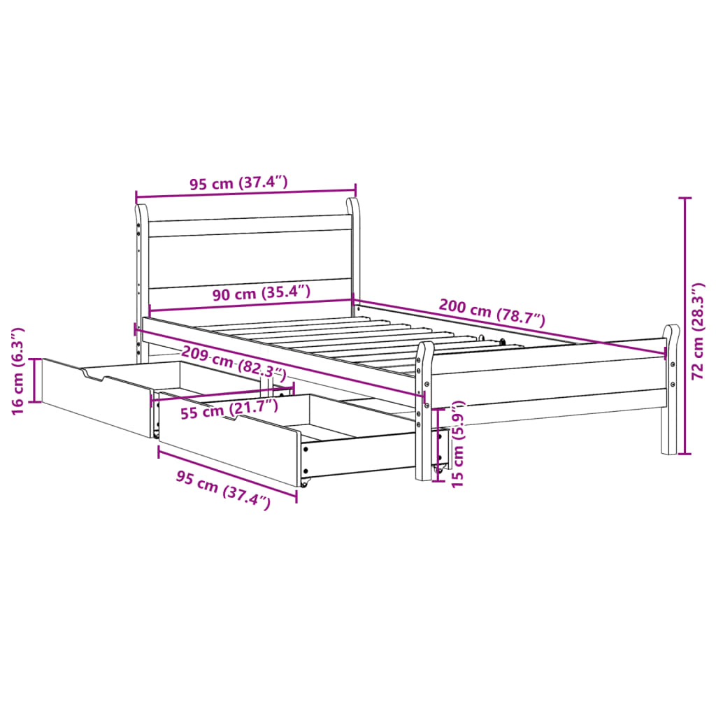 vidaXL Letto senza Materasso Bianco 90x200 cm Legno Massello di Pino