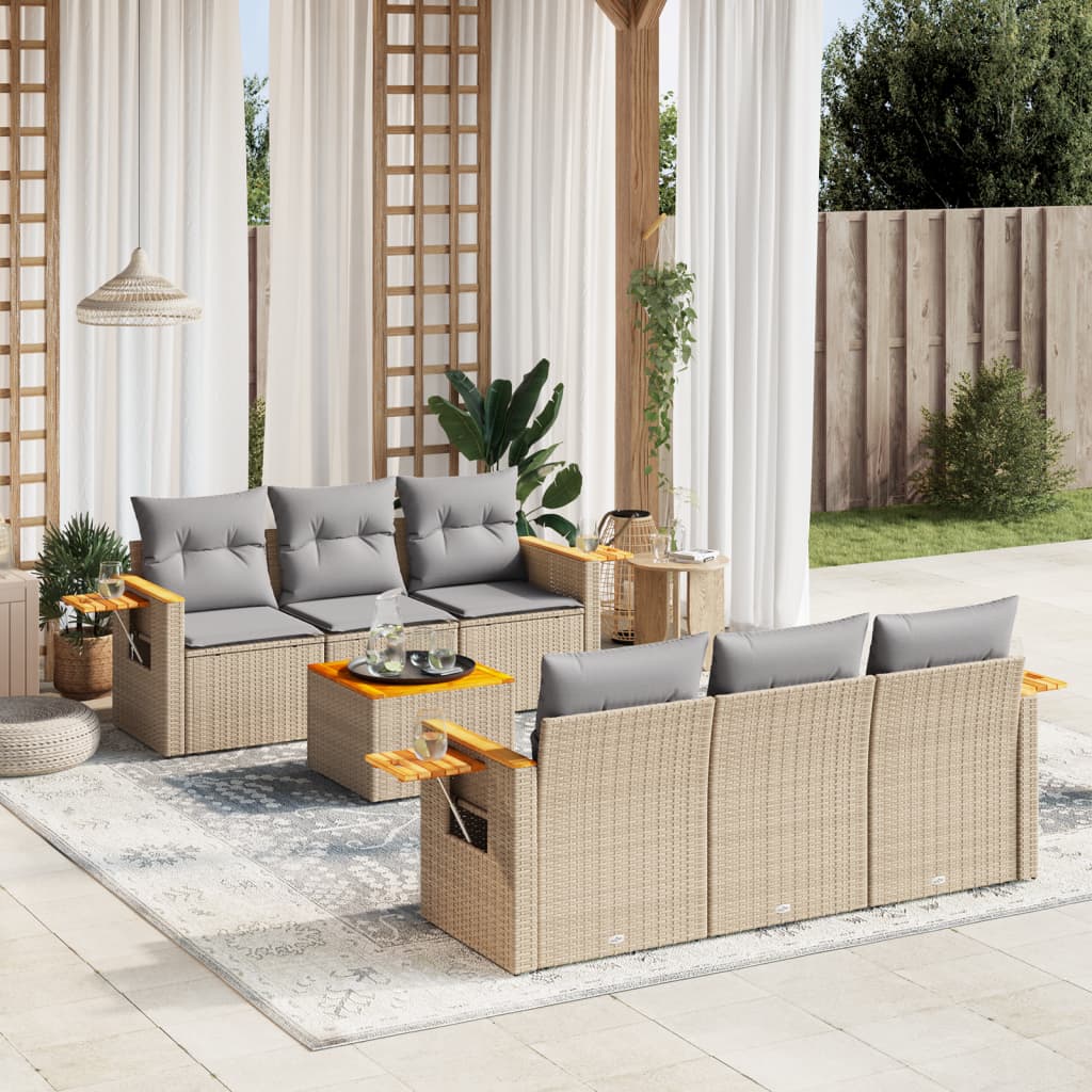 vidaXL Set Divani da Giardino 7 pz con Cuscini Beige in Polyrattan