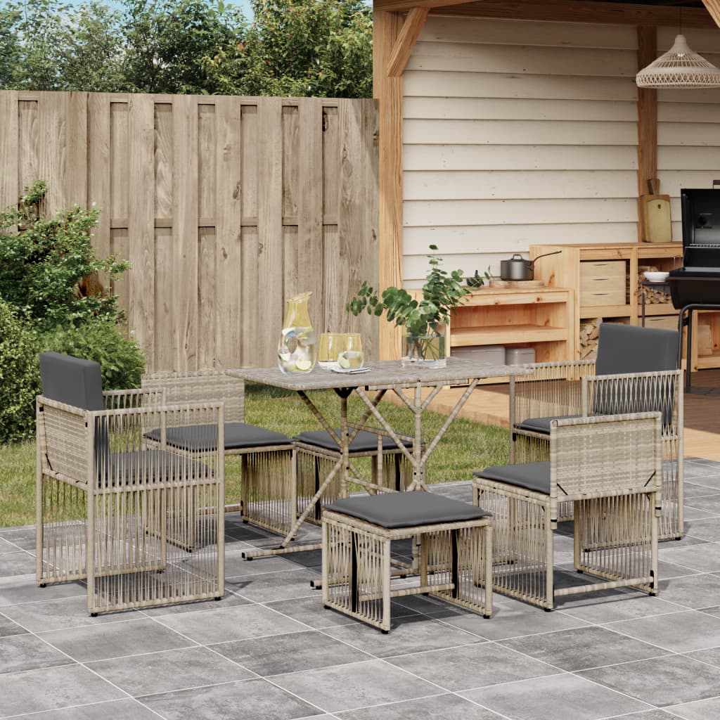 vidaXL Set da Pranzo da Giardino 7 pz Cuscini Polyrattan Grigio Chiaro