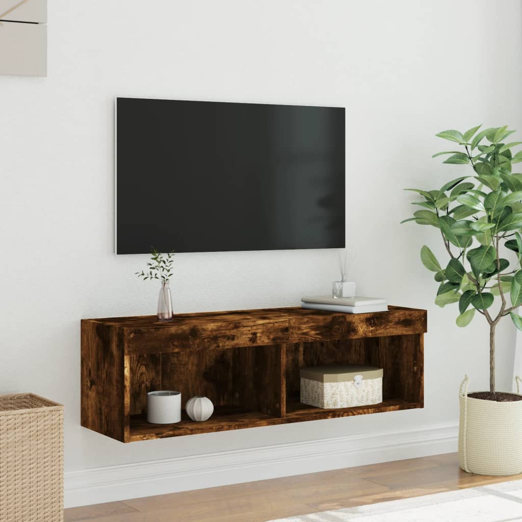 vidaXL Mobile Porta TV con Luci LED Rovere Fumo 100x30x30 cm