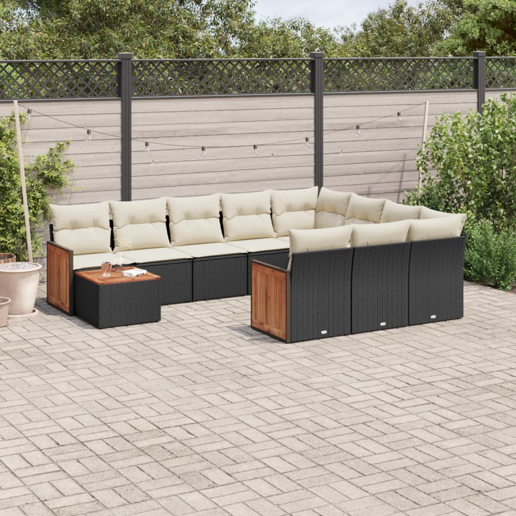 vidaXL Set Divani da Giardino 11 pz con Cuscini in Polyrattan Nero