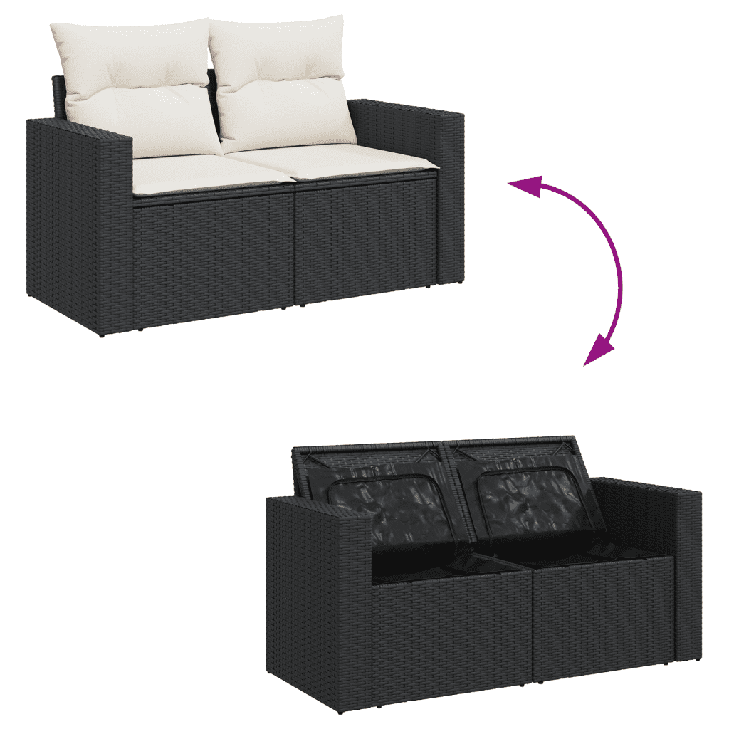 vidaXL Set Divani da Giardino 9 pz con Cuscini Nero in Polyrattan