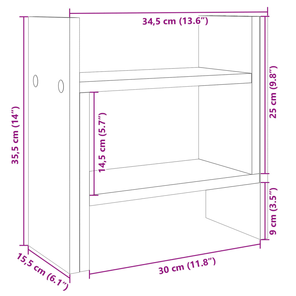 vidaXL Organizer Scrivania Grigio Sonoma 34,5x15,5x35,5 cm Multistrato