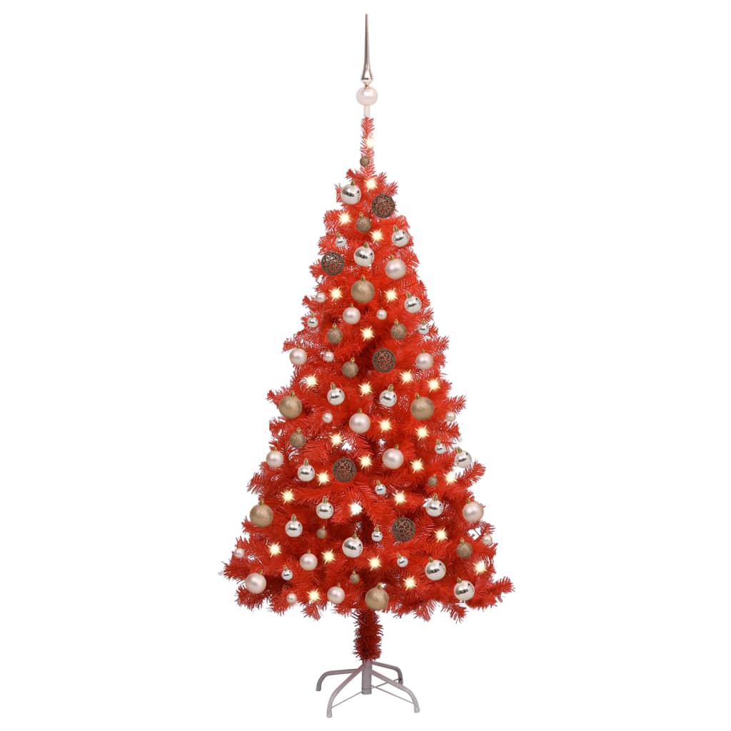 vidaXL Albero di Natale Preilluminato con Palline Rosso 150 cm PVC