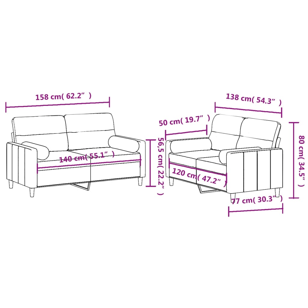 vidaXL Set Divani 2 pz con Cuscini Crema in Tessuto