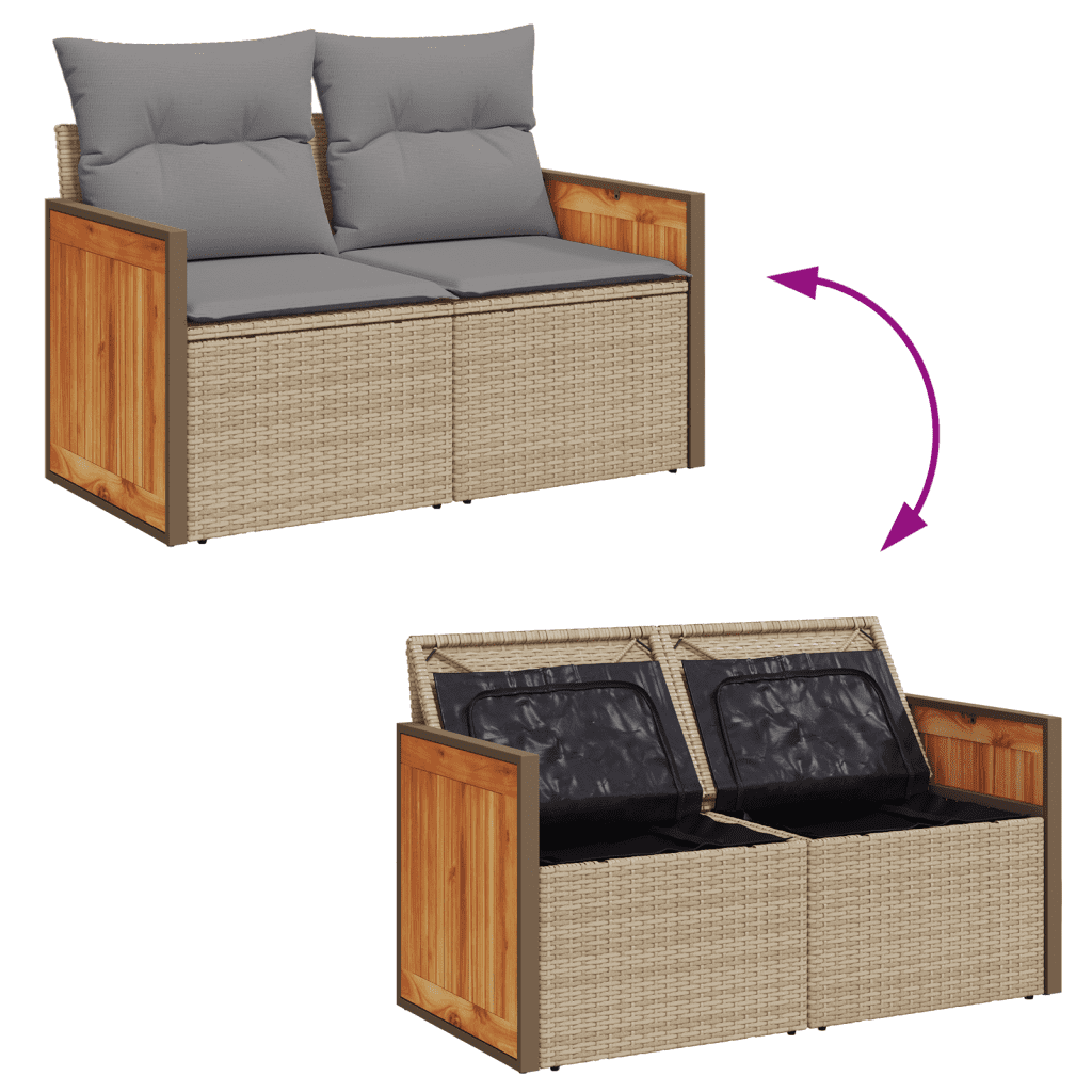 vidaXL Set Divani da Giardino 11 pz con Cuscini Beige in Polyrattan