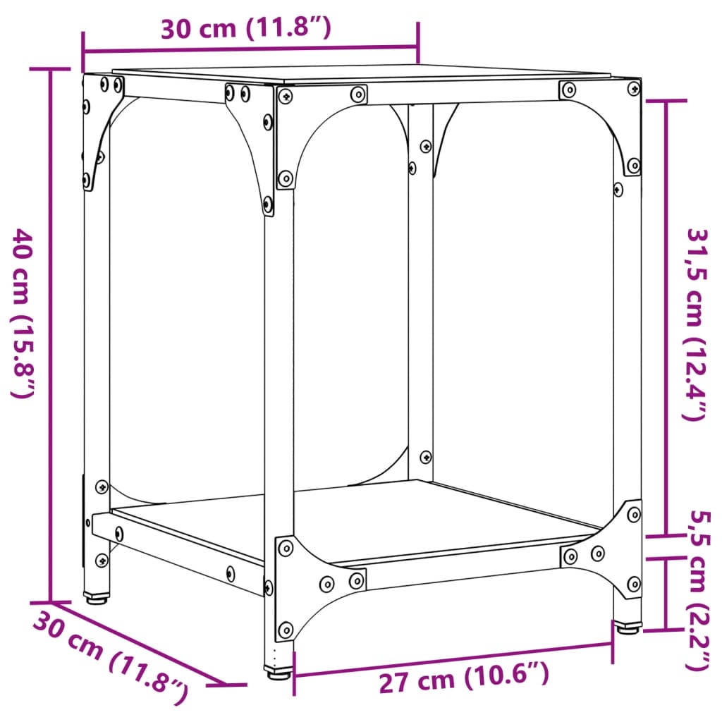 vidaXL Tavolini con Piano in Vetro Trasparente 2 pz 30x30x40cm Acciaio