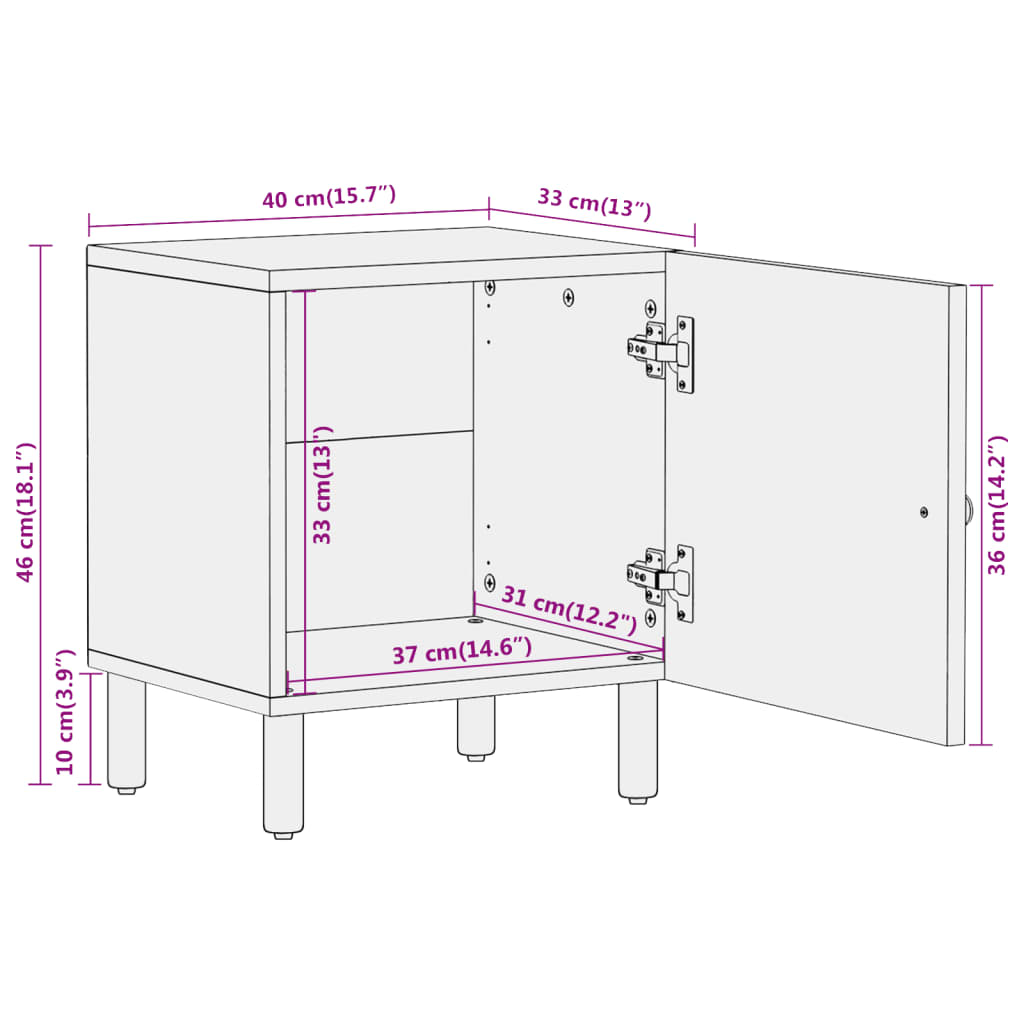 vidaXL Comodini 2pz 40x33x46 cm in Legno Massello di Mango