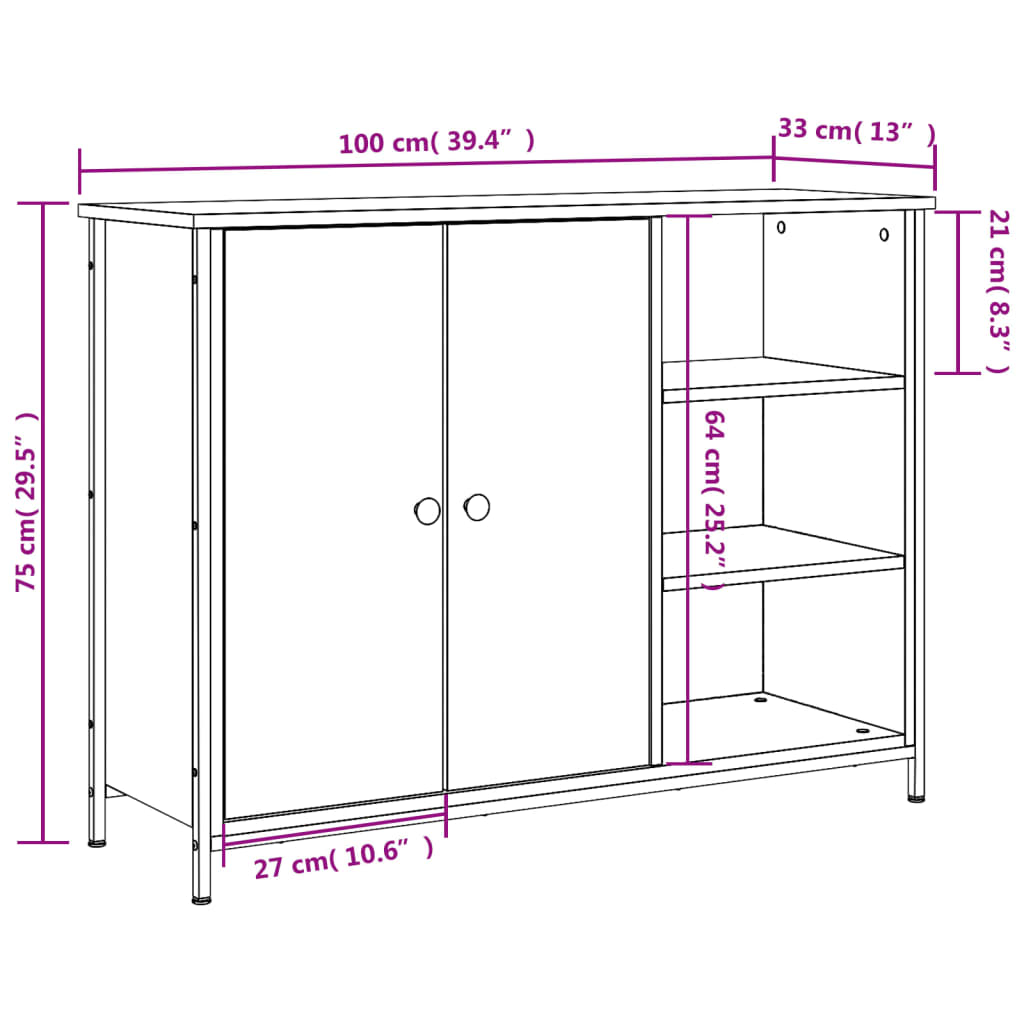 vidaXL Credenza Nera 100x33x75 cm in Legno Multistrato