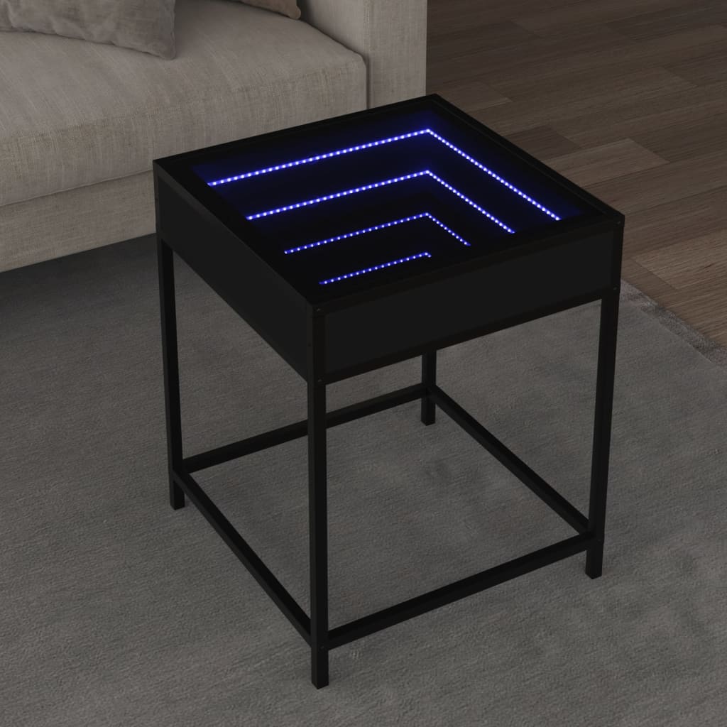 vidaXL Tavolino da Salotto con LED Infinity Nero 40x40x51 cm