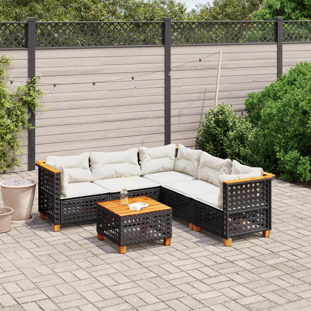 vidaXL Set Divano da Giardino 6 pz con Cuscini Nero in Polyrattan