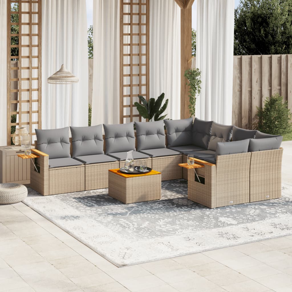 vidaXL Set Divano da Giardino 10 pz con Cuscini Beige in Polyrattan