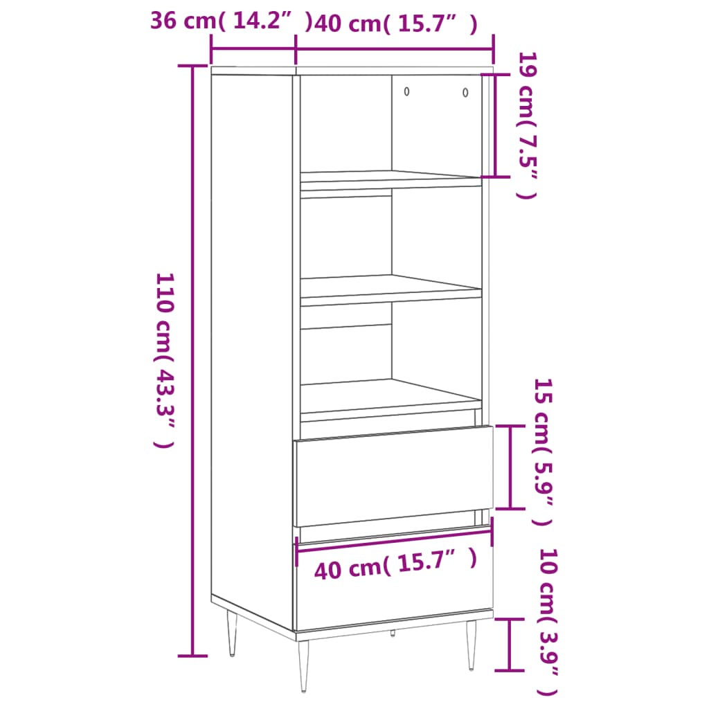 vidaXL Credenza Bianco Lucido 40x36x110 cm in Legno Multistrato