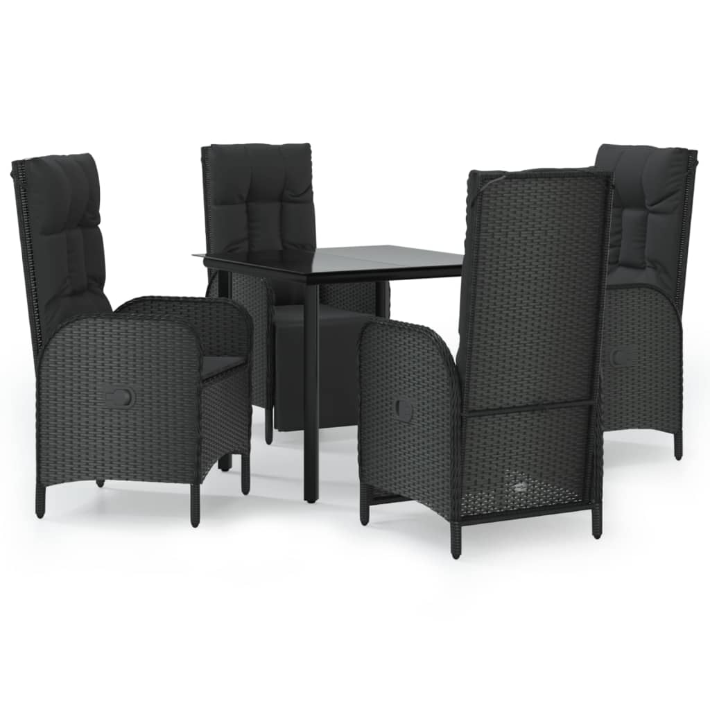 vidaXL Set da Pranzo da Giardino 5 pz Nero con Cuscini in Polyrattan