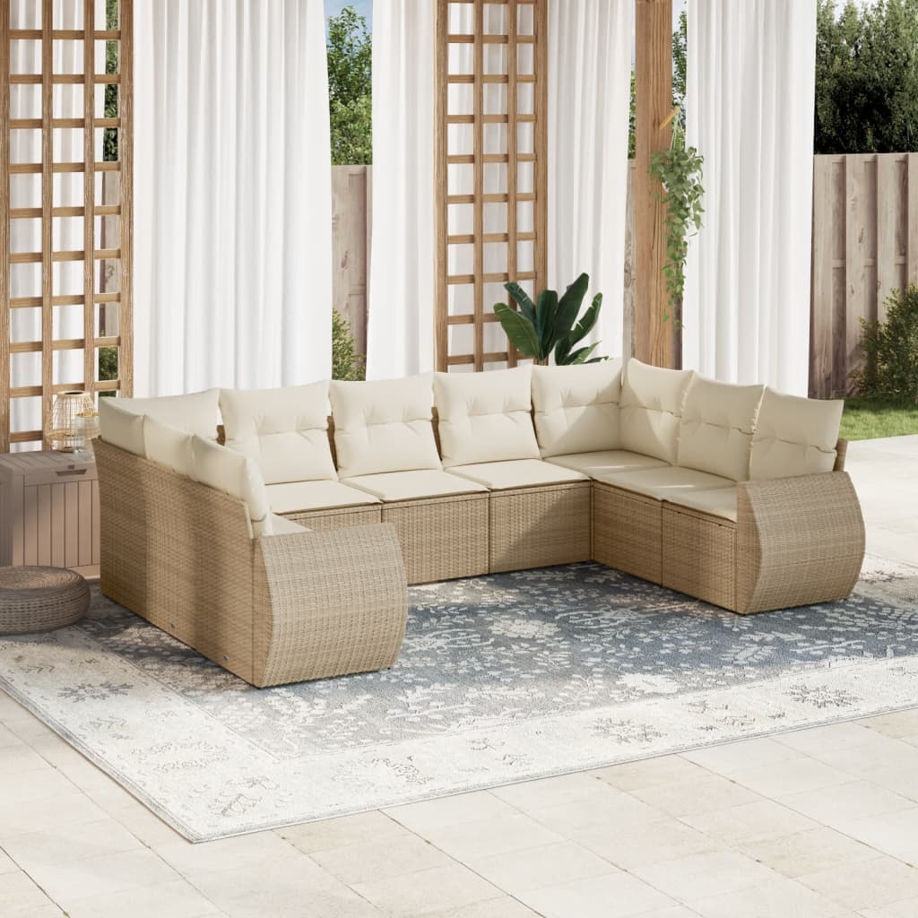 vidaXL Set Divano da Giardino 9 pz con Cuscini Beige in Polyrattan