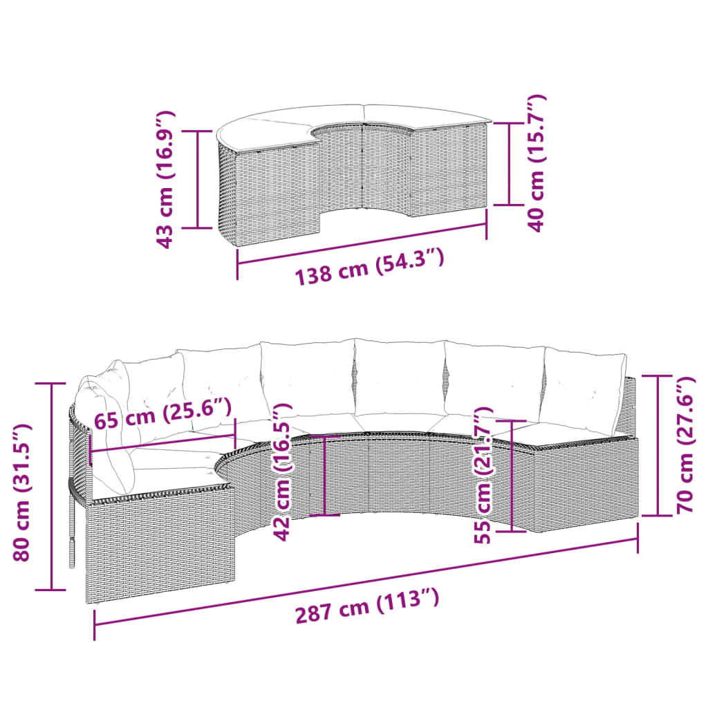 vidaXL Set Divani da Giardino Semicircolare 2 pz in Polyrattan Beige