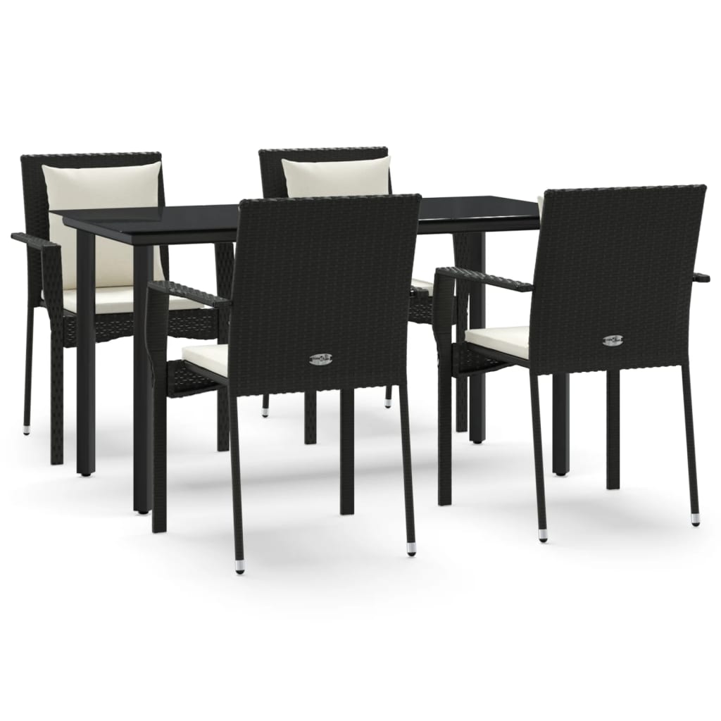 vidaXL Set da Pranzo da Giardino 5 pz Nero con Cuscini in Polyrattan