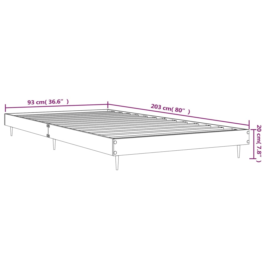 vidaXL Giroletto senza Materasso Rovere Fumo 90x200 cm in Truciolato