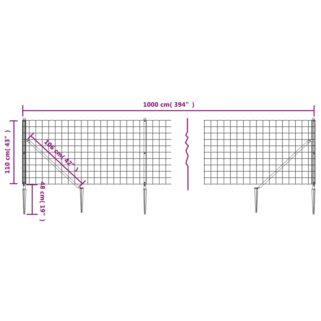 vidaXL Recinzione Metallica con Picchetti Ancoraggio Antracite 1,1x10m