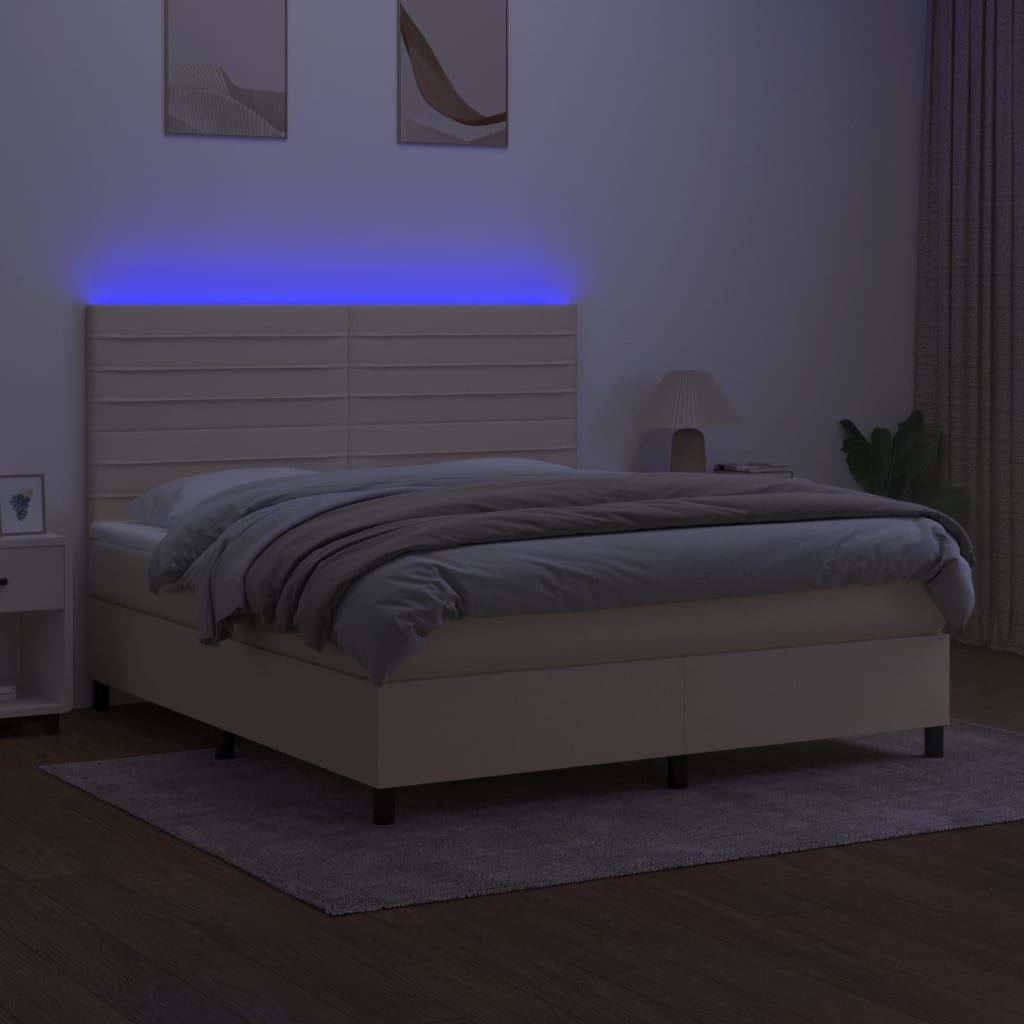 vidaXL Letto a Molle con Materasso e LED Crema 180x200 cm in Tessuto