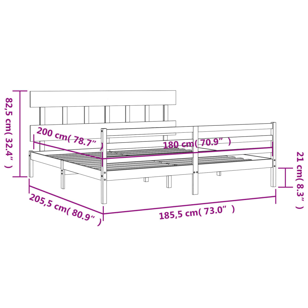 vidaXL Giroletto con Testiera Super King Size in Legno Massello