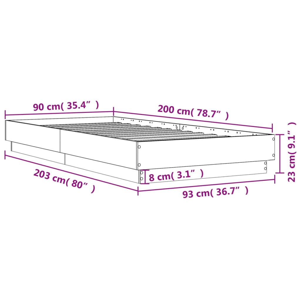 vidaXL Giroletto Grigio Sonoma 90x200 cm in Legno Multistrato