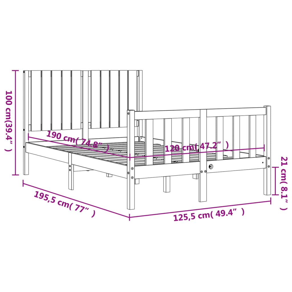 vidaXL Giroletto con Testiera Small Double in Legno Massello