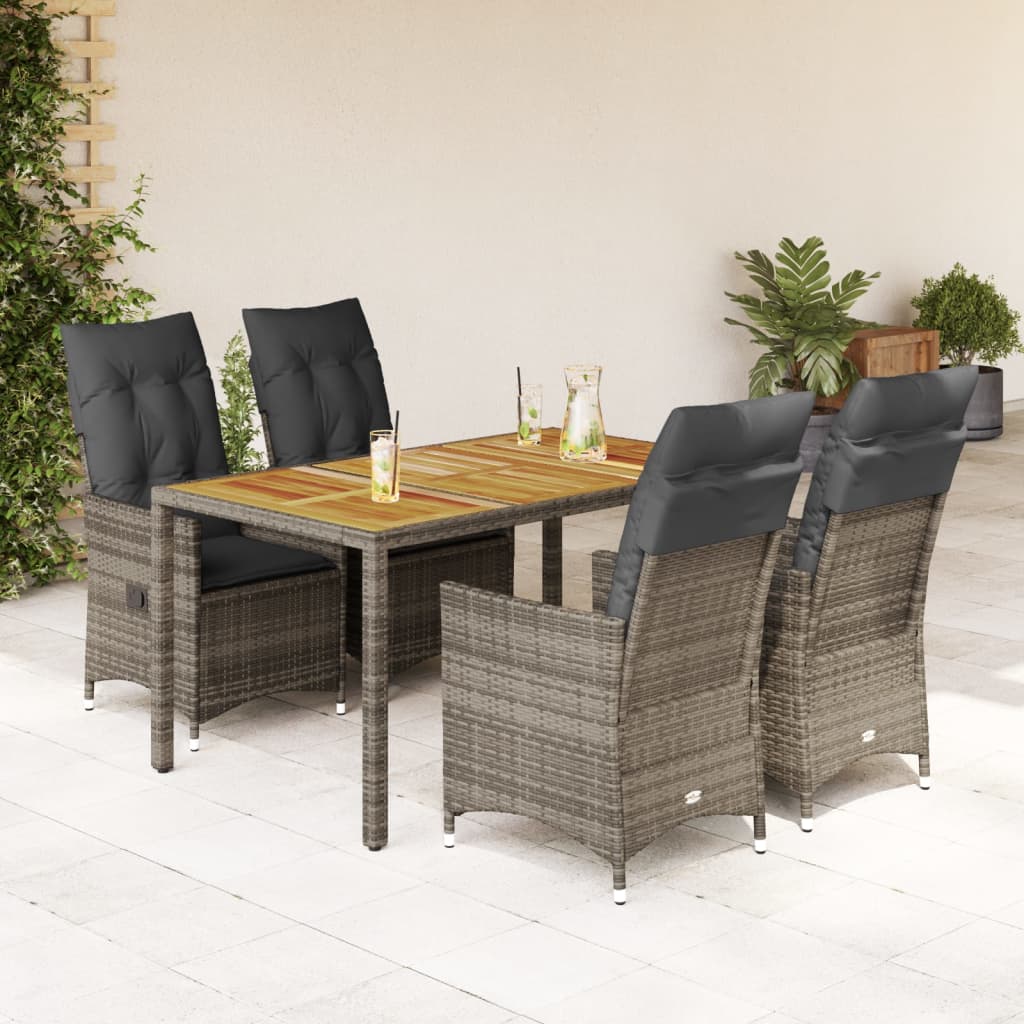 vidaXL Set da Pranzo da Giardino 5 pz con Cuscini in Polyrattan Grigio